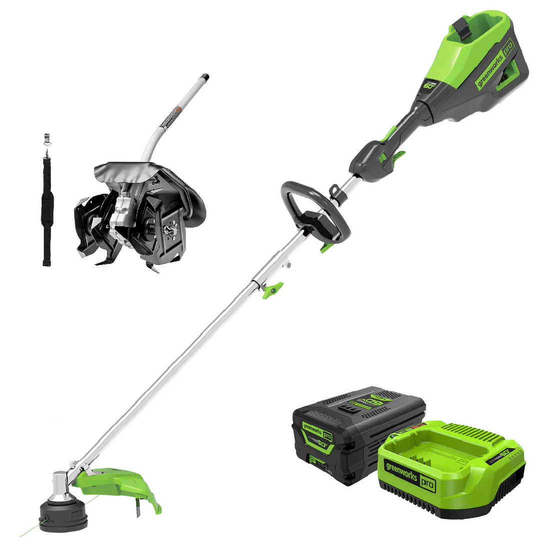 60V 16" Cordless Battery String Trimmer (Attachment Capable)and 10" Cultivator Attachment Combo Kit: 4.0 Ah Battery and Charger greenworkstools