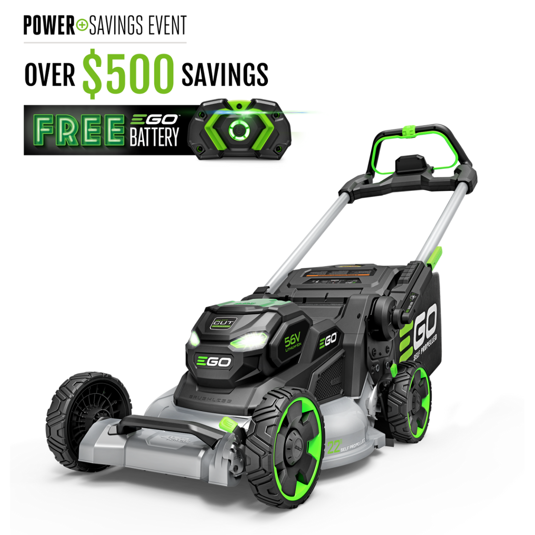 EGO Power+ LM2206SP 22" Aluminum Deck Select Cut™ Self-Propelled Lawn Mower with 10.0Ah Battery and 700W Turbo Charger EGO Power+