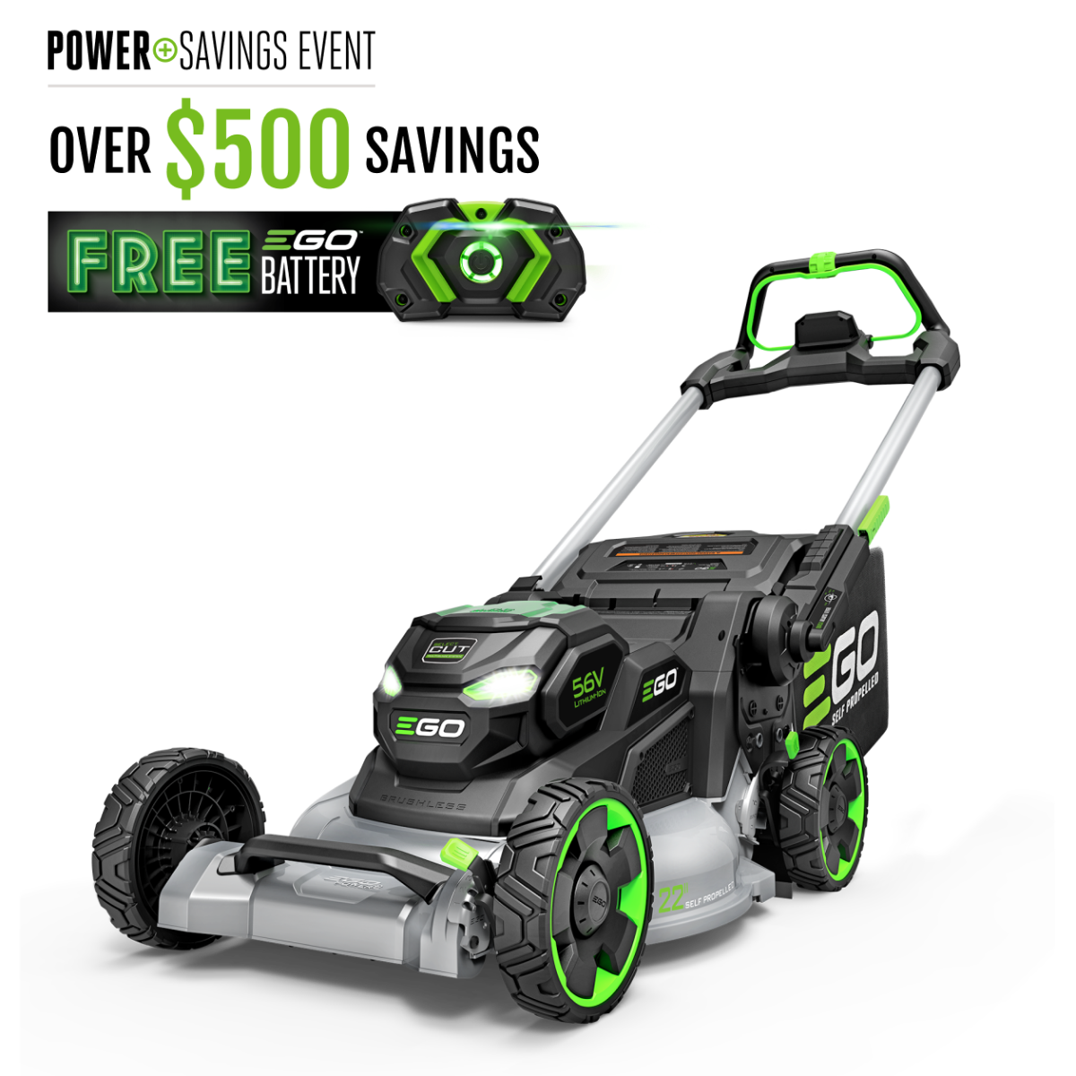 EGO Power+ LM2206SP 22" Aluminum Deck Select Cut™ Self-Propelled Lawn Mower with 10.0Ah Battery and 700W Turbo Charger EGO Power+