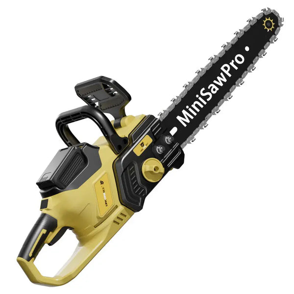 MiniSawPro M13 professional cordless mini chainsaw – compact lithium battery pruning saw, black design