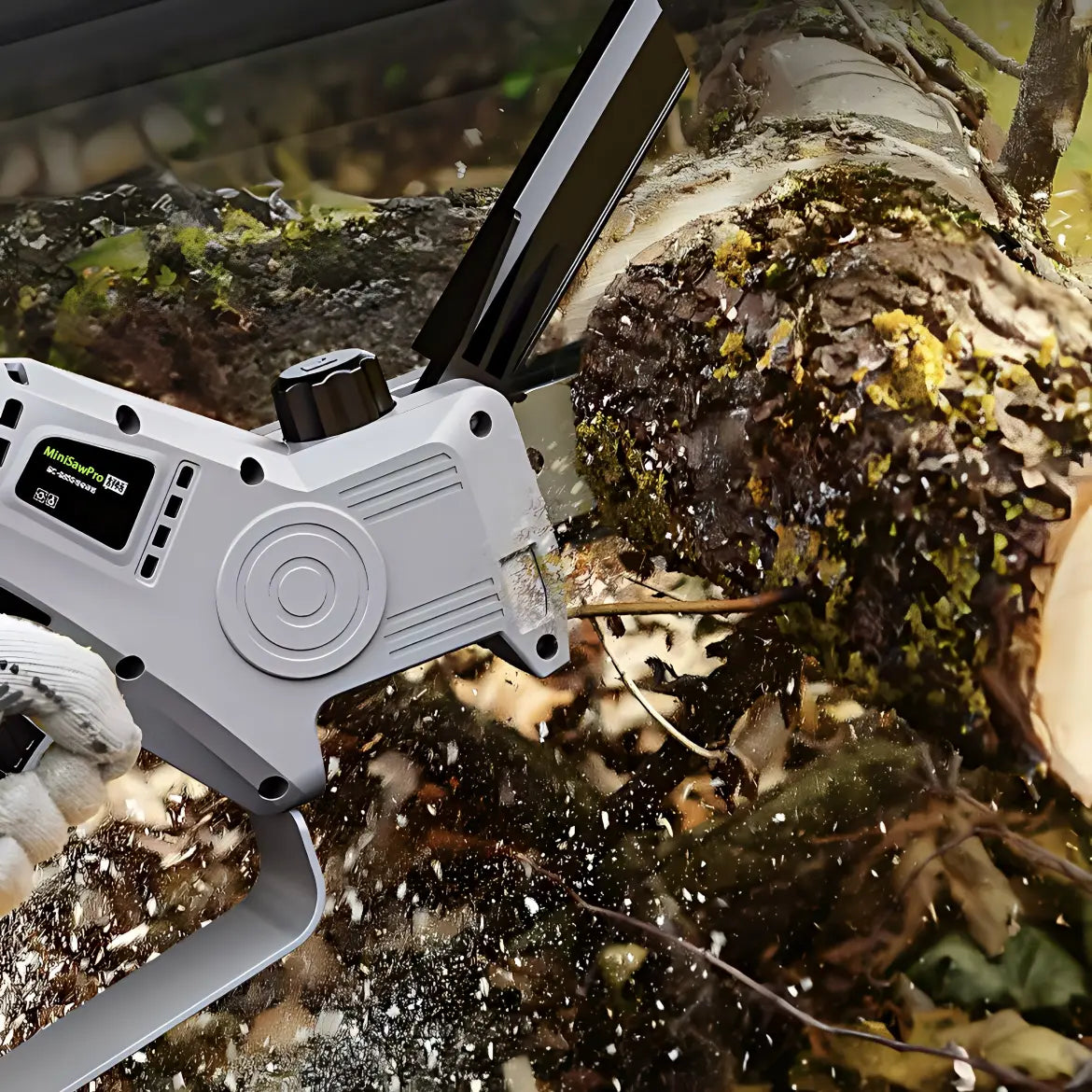 MiniSawPro M7 chainsaw with 4AH lithium battery cordless outdoor cutting tool