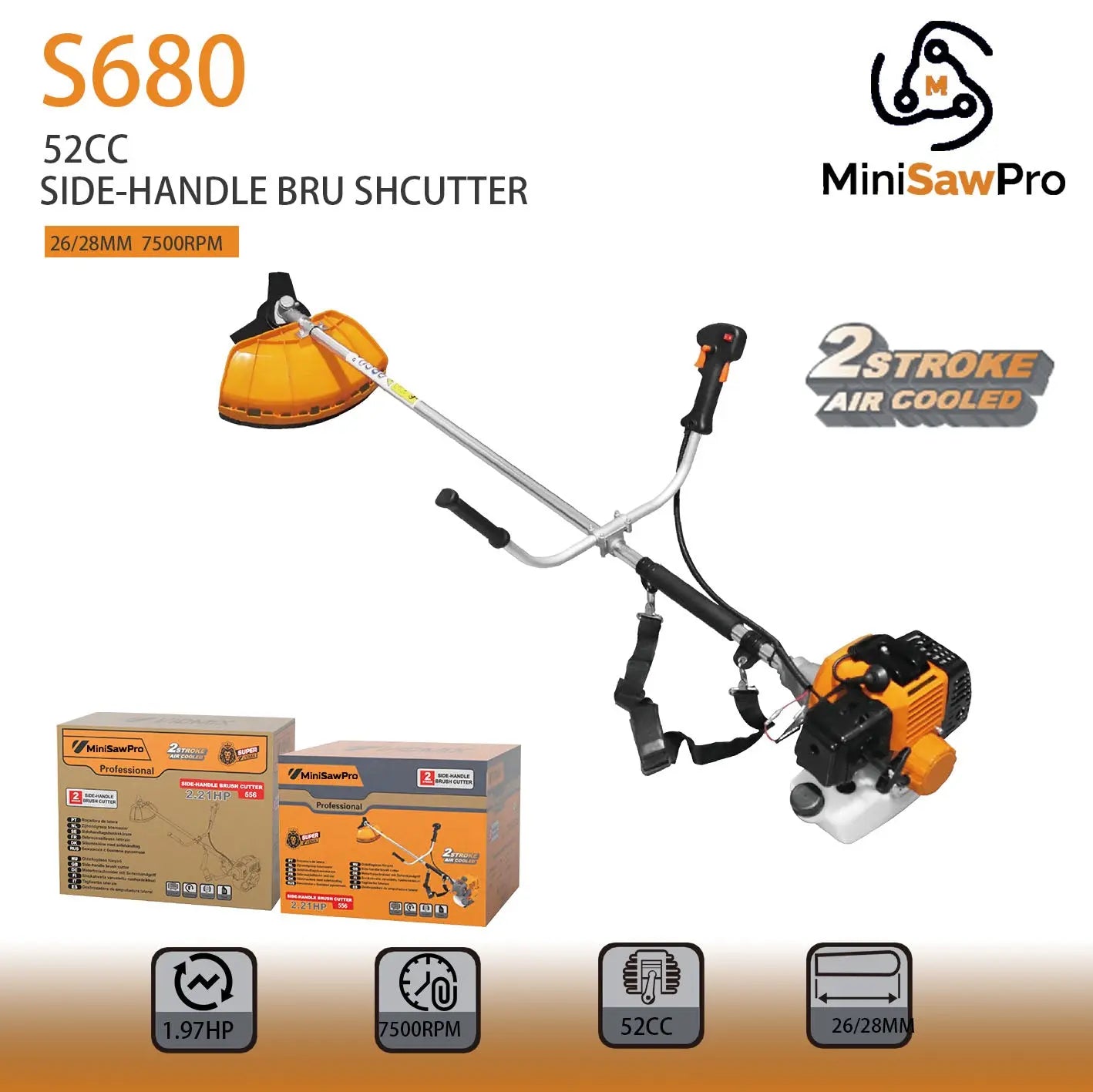 S680 Gas Grass Trimmer – 52cc 2-Stroke Portable Lawn Mower for Yard Maintenance-minisawpro