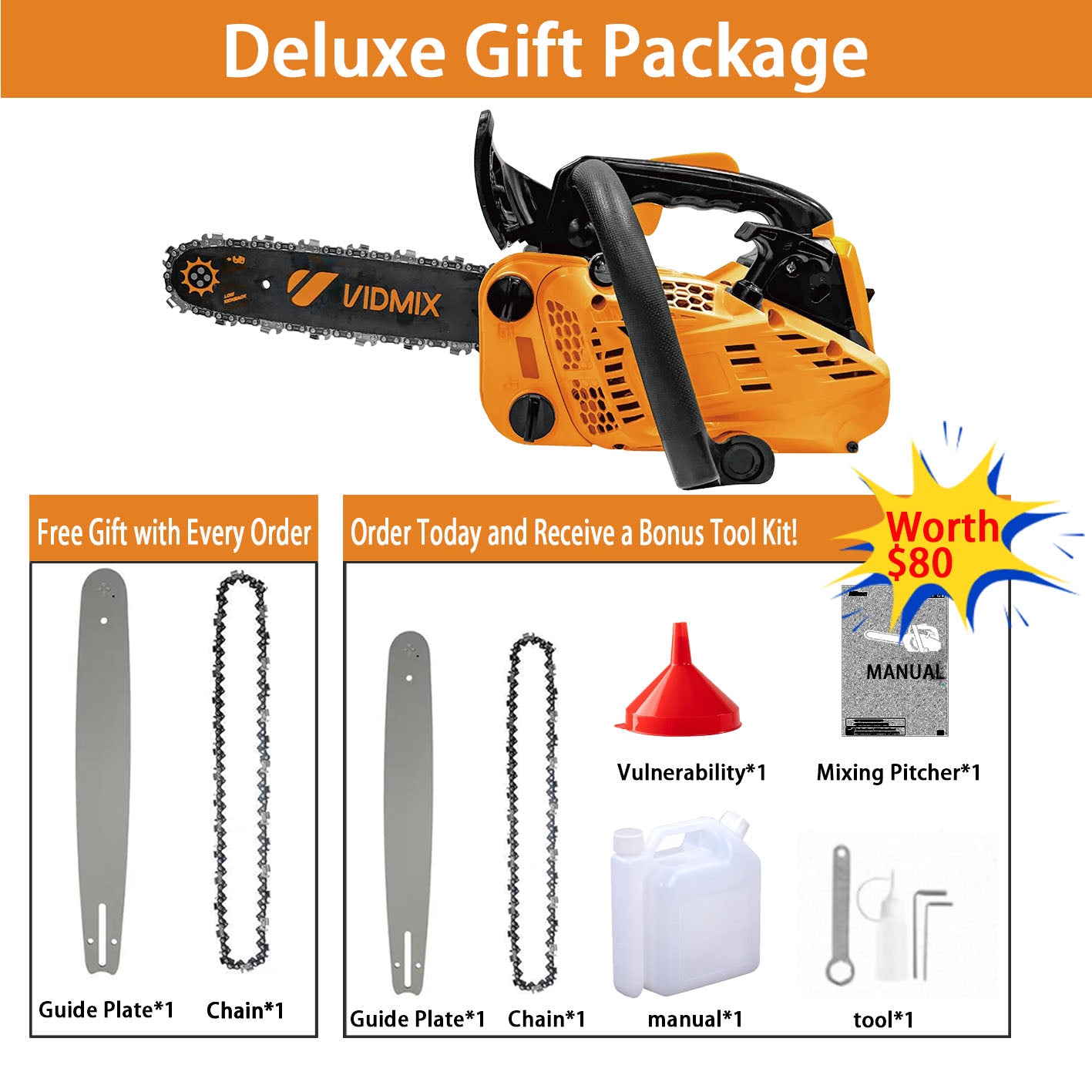 MIP2J00 Compact Gas Chainsaw – 25.4cc Powerful Petrol Saw for Home Use