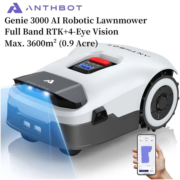 ANTHBOT Genie 3000 AI Wireless Robotic Lawnmower, Max. 3600m², Full Band RTK+4-Eye Vision Lawn Mower Robot, APP Control GameLoopX