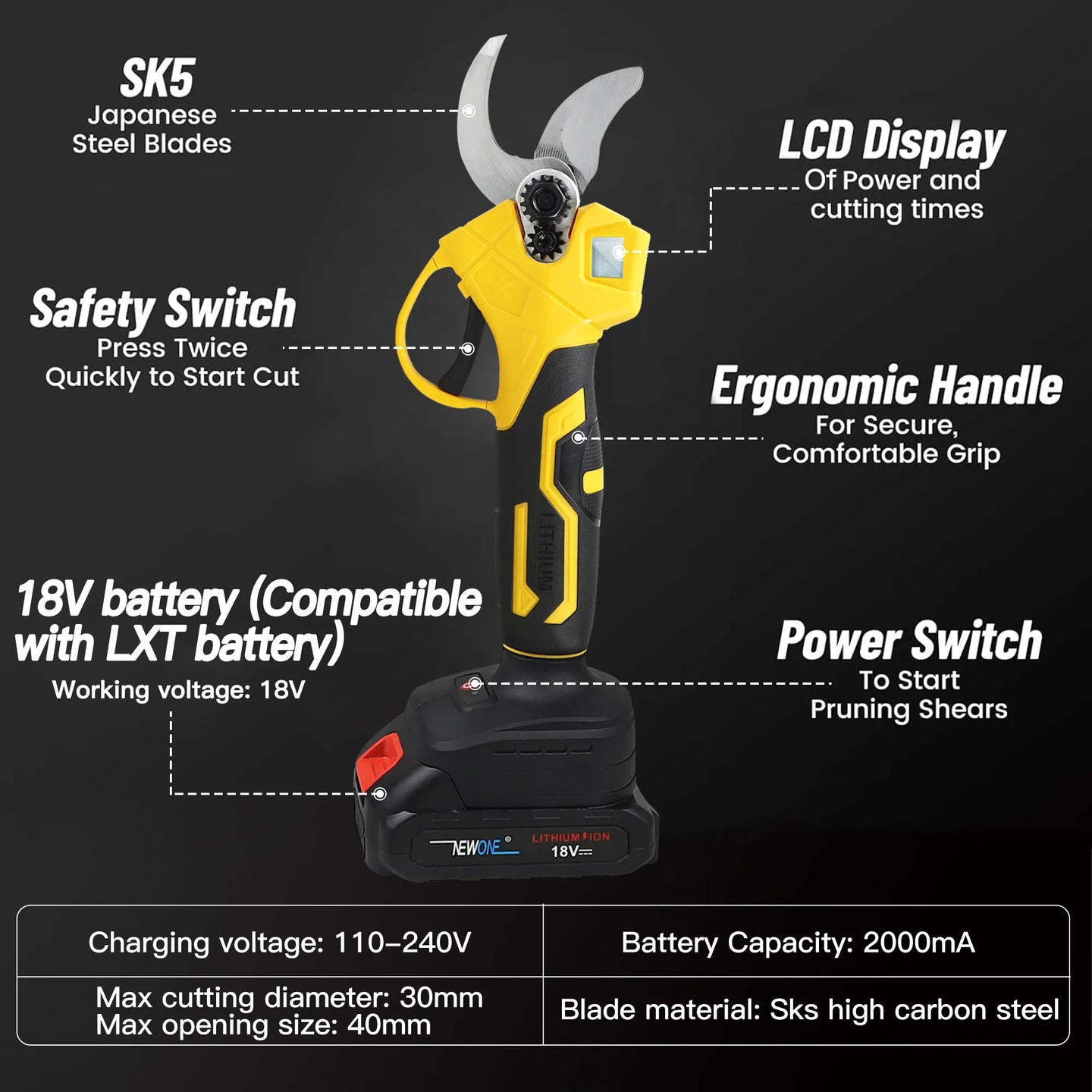 18V Cordless Electric Fruit Pruning Shears with LCD Display DIY Essentials