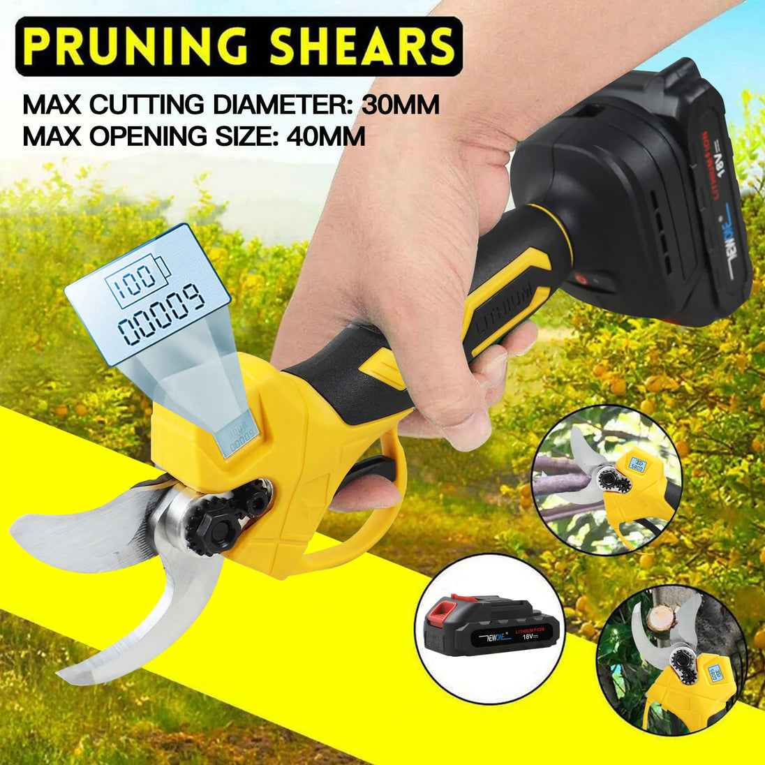 18V Cordless Electric Fruit Pruning Shears with LCD Display DIY Essentials
