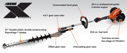 ECHO HCA-2620S 25.4cc X Series SHORT Shaft Articulating Hedge Trimmer ECHO Equipment