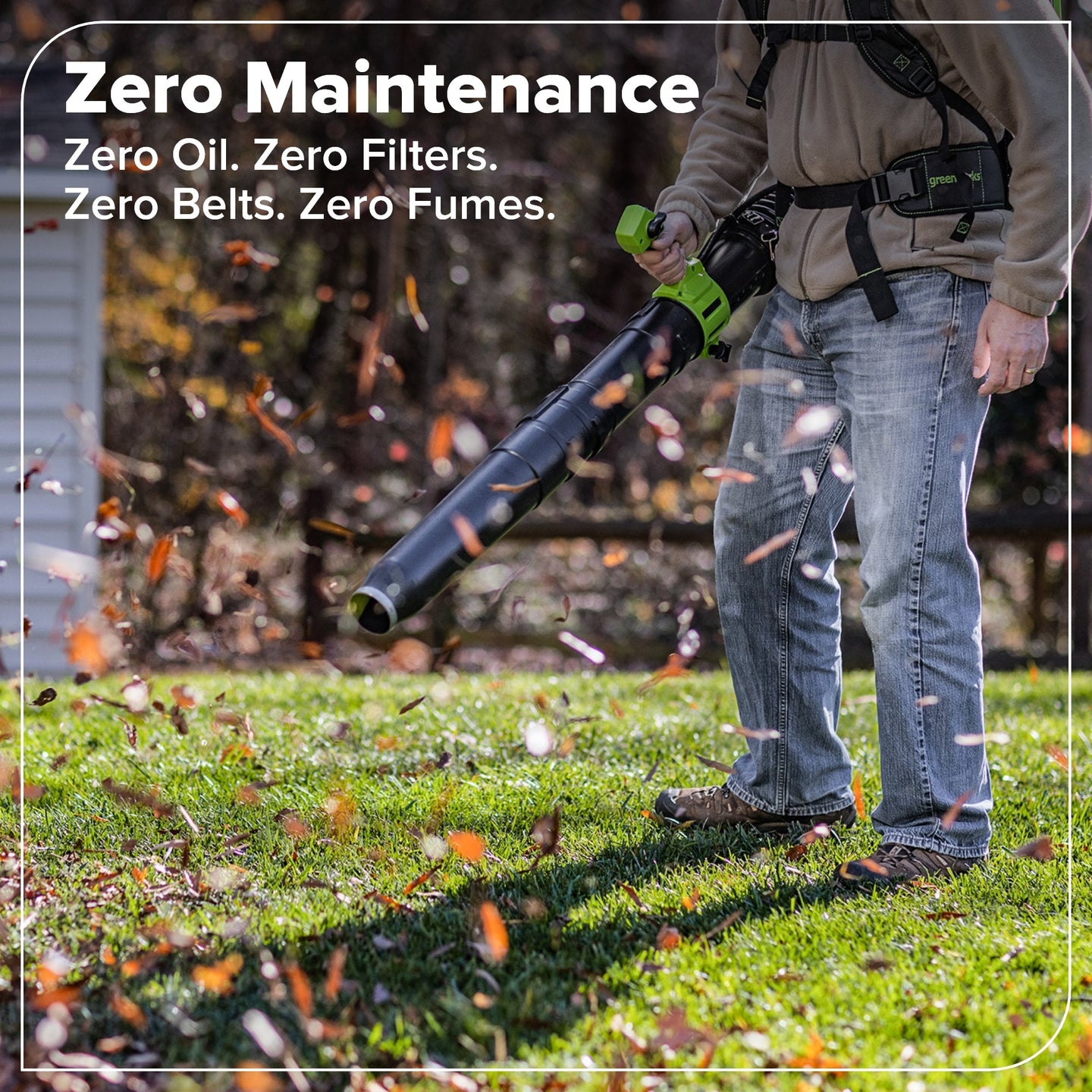 48V (24V x 2) 730 CFM Cordless Battery Dual-Port Backpack Blower: (2) 8.0 Ah Battery, 100W Charger and (2) 3-Ft Cables greenworkstools