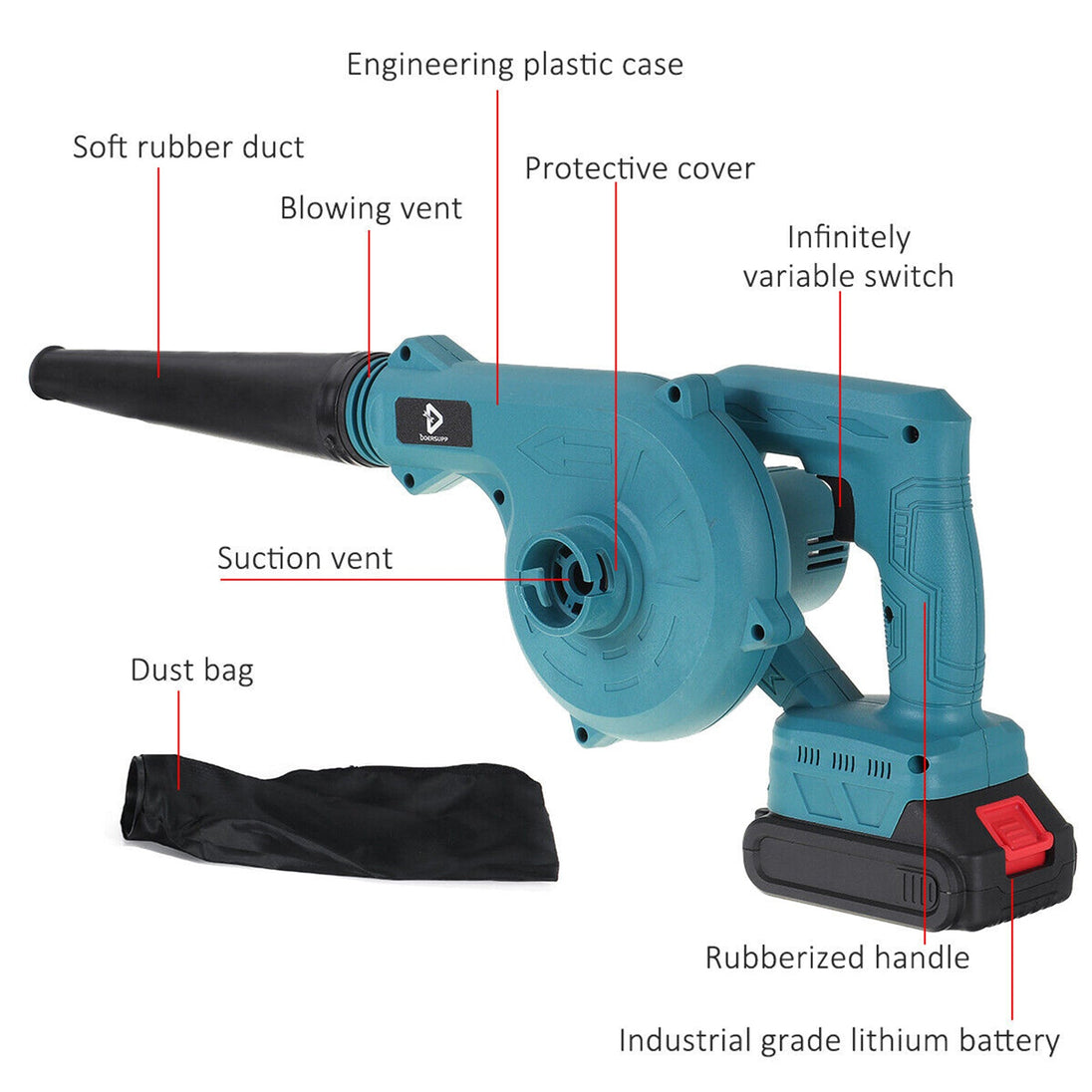 2-in-1 Cordless Electric Leaf Blower w/ 1 Battery Dust Remove Vacuum Cleaner Home Car Platinum Deals