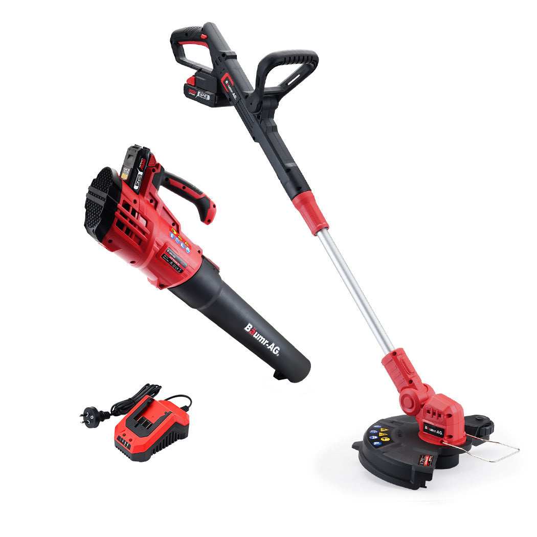 BAUMR-AG 20V Cordless Line Trimmer Electric Whipper Snipper & Leaf Blower Combo Kit Battery Charger Platinum Deals
