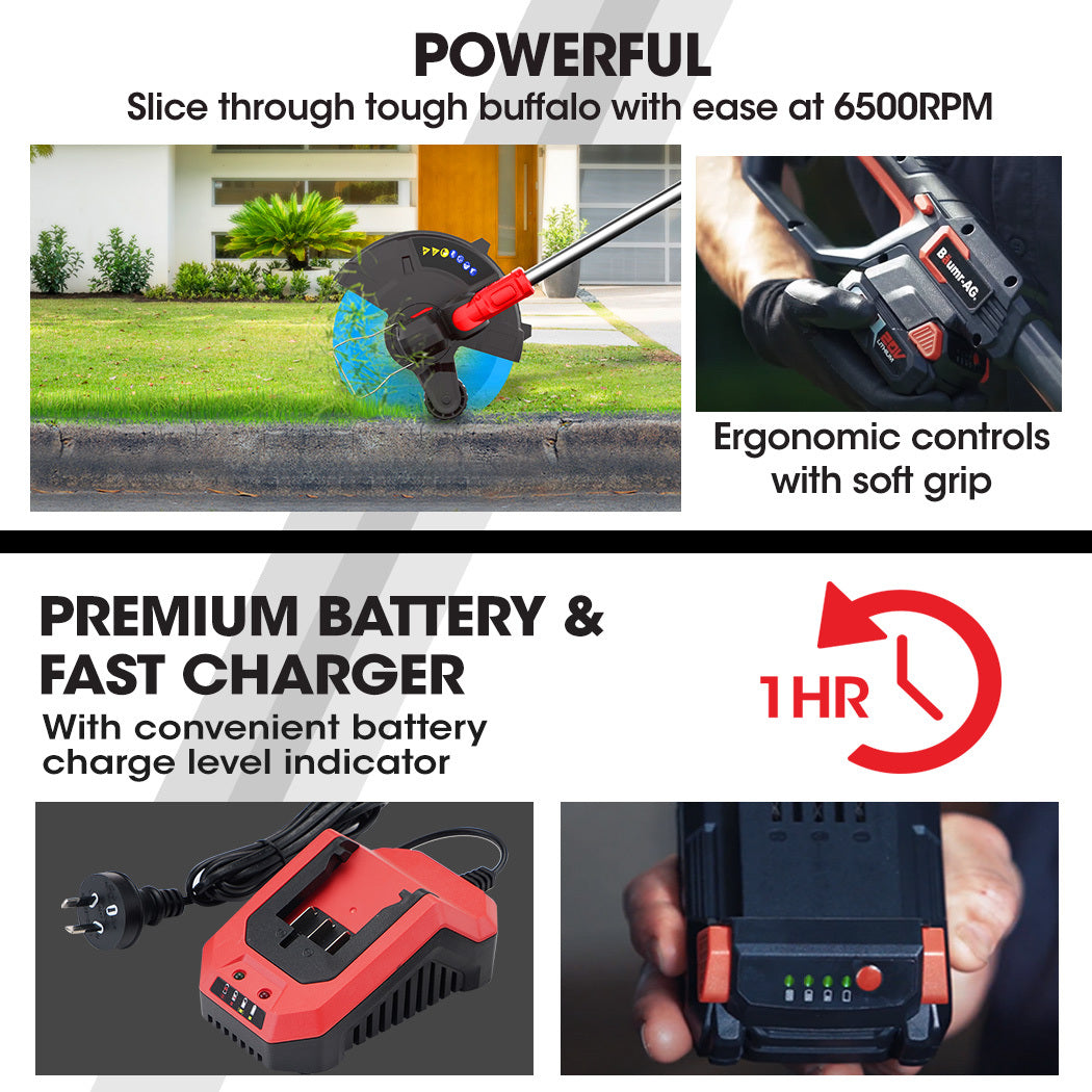BAUMR-AG 20V Cordless Line Trimmer Electric Whipper Snipper & Leaf Blower Combo Kit Battery Charger Platinum Deals