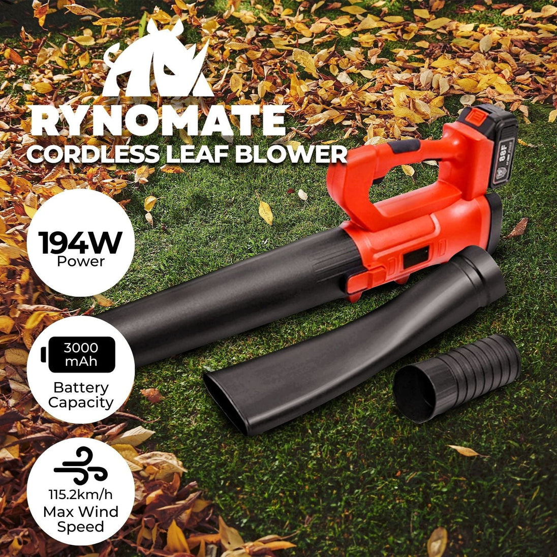 RYNOMATE 18V Cordless Leaf Blower with Lithium Battery and Charger Kit (Red and Black) RNM-LB-101-RTT Platinum Deals