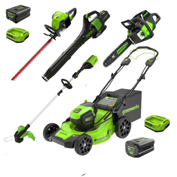 80V 21" Self-Propelled Mower 5-pc Combo Kit, (1) 4Ah Battery, (1) 2Ah Battery and (2) Chargers greenworkstools
