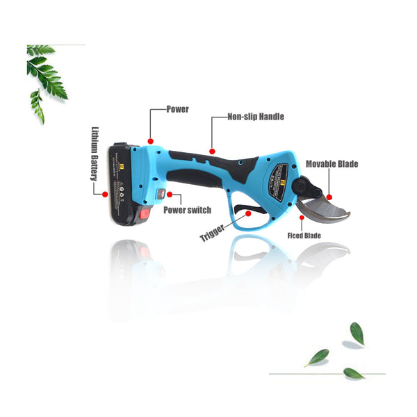 Cordless Electric Pruning Shears Secateur Branch Cutter 21V Battery 40mm Blue Above Land