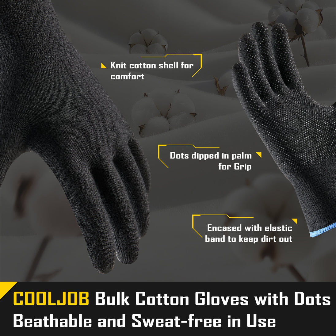 COOLJOB 12/60 Pairs Cotton Work Gloves with Non-Slip Grip Dots, Breathable Lightweight Gloves for Construction Gardening COOLJOB