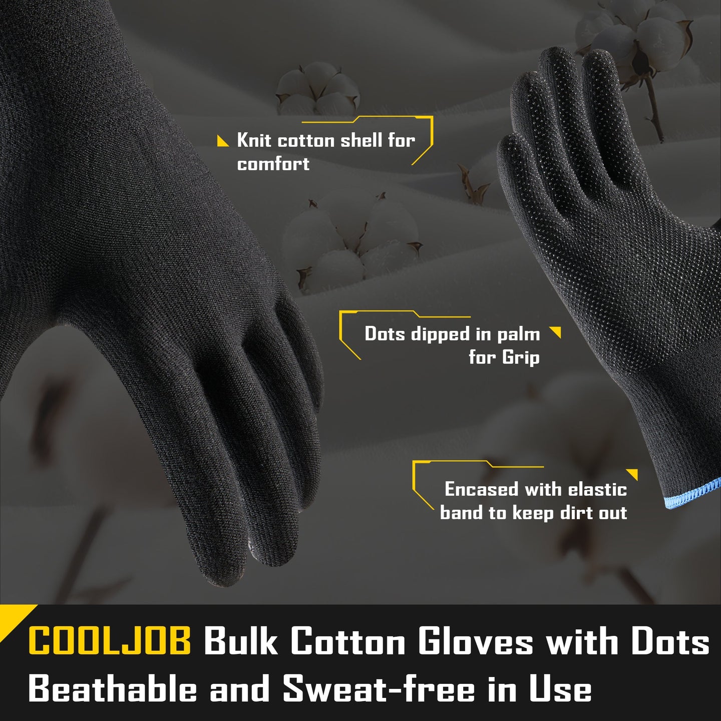 COOLJOB 12/60 Pairs Cotton Work Gloves with Non-Slip Grip Dots, Breathable Lightweight Gloves for Construction Gardening COOLJOB