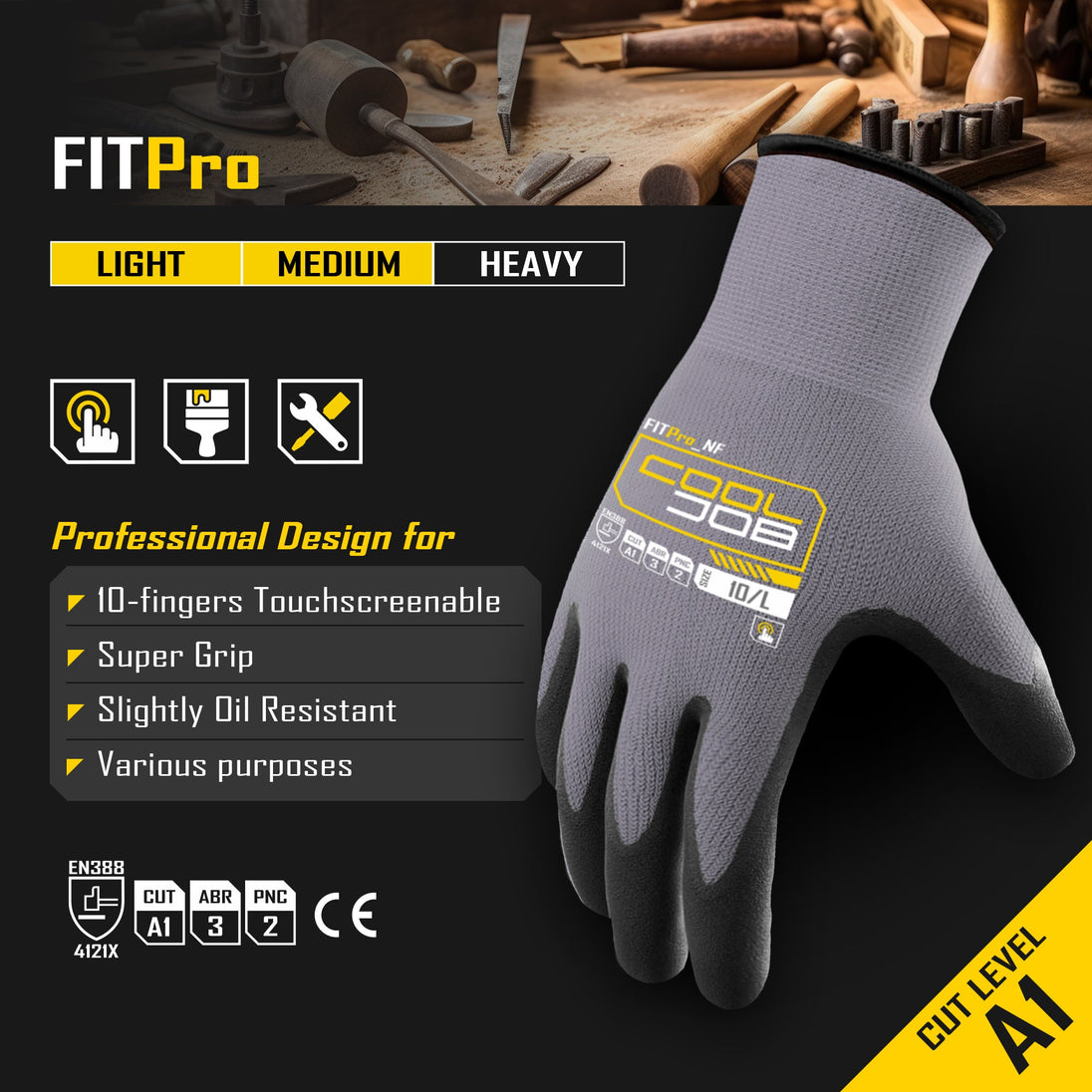 COOLJOB 3/12 Pairs Safety Work Gloves Microfoam Nitrile Rubber Coated, Touchscreen COOLJOB