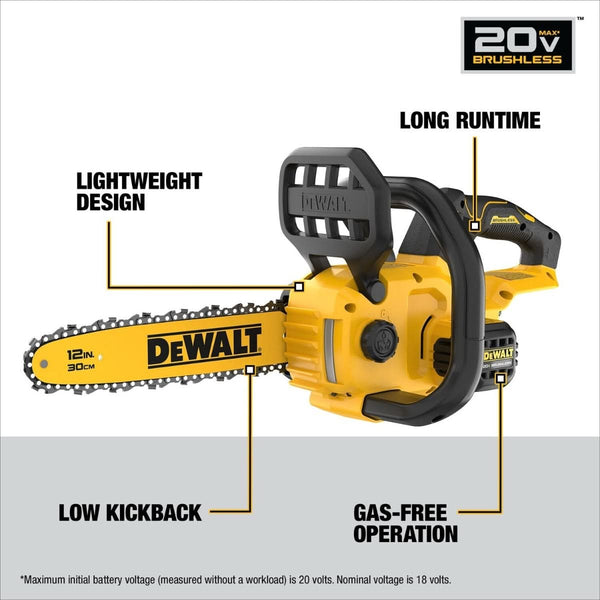 DeWalt DCCS621B 20V MAX* Compact 12 in. Brushless Cordless Chainsaw, Tool Only DeWALT