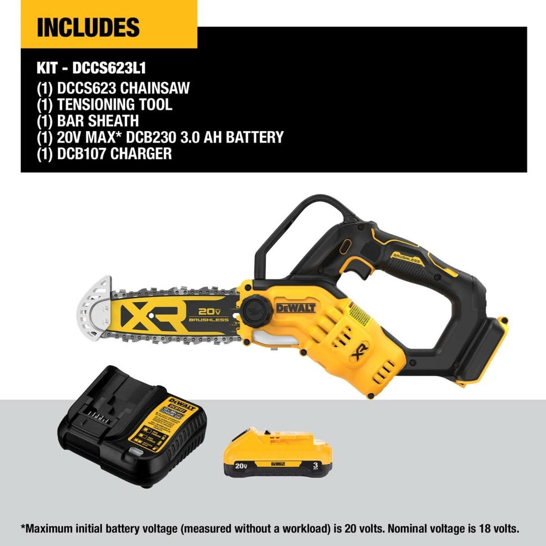 DeWalt DCCS623L1 20V MAX XR Brushless 8 in. Chainsaw 3.0Ah Kit DeWALT