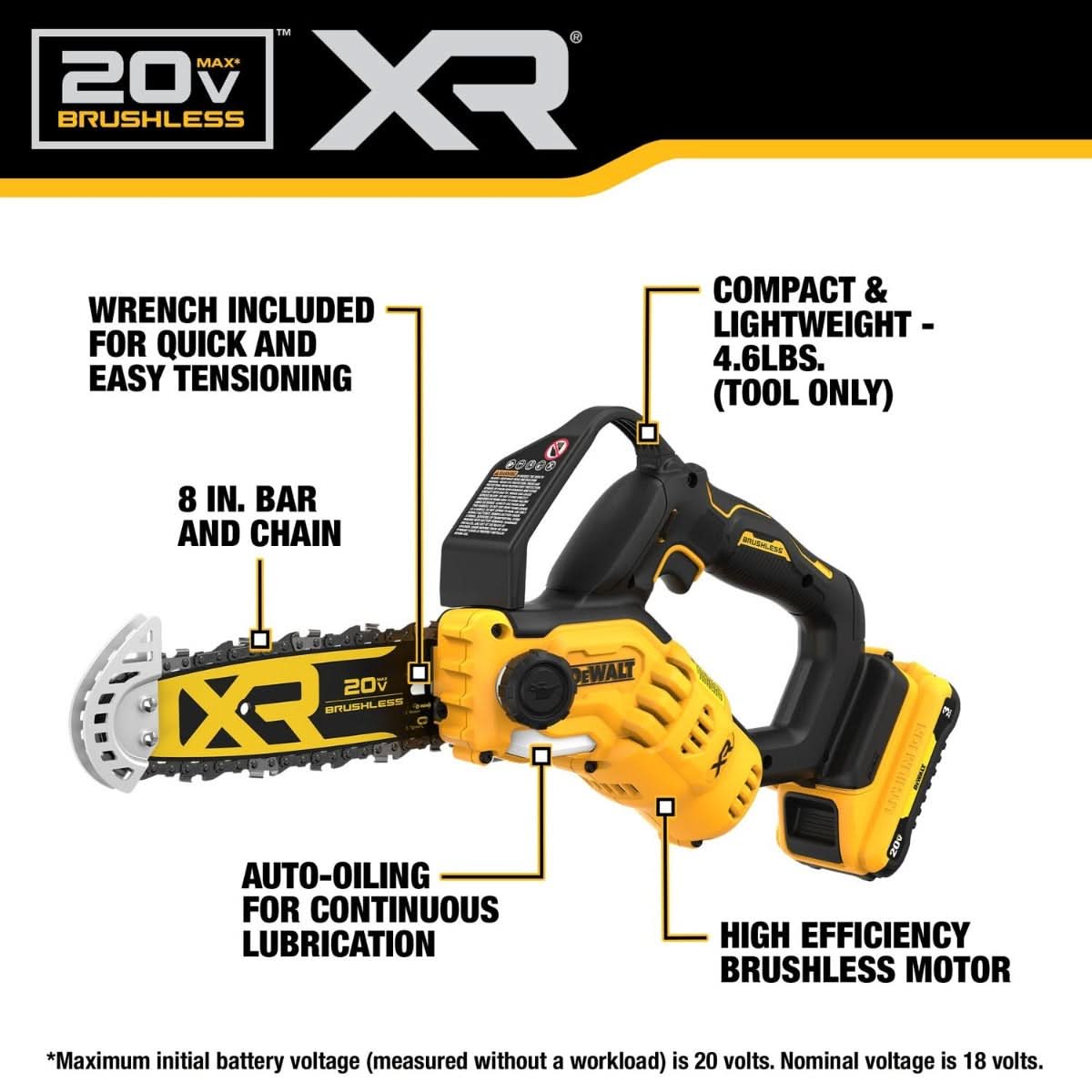 DeWalt DCCS623L1 20V MAX XR Brushless 8 in. Chainsaw 3.0Ah Kit DeWALT