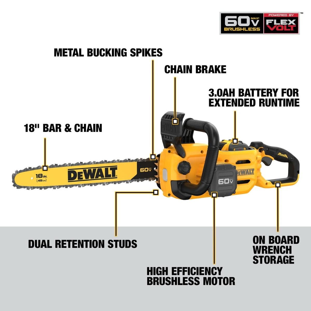 DeWALT DCCS672X1 FLEXVOLT 60V MAX 18-in. Brushless Chainsaw 9.0Ah Kit DeWALT