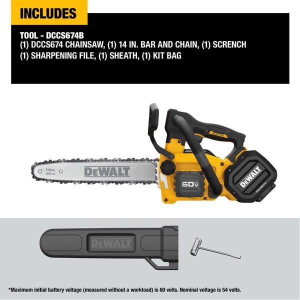DeWalt DCCS674B FLEXVOLT 20V/60V MAX Brushless 14-in. Top Handle Chainsaw, Tool Only DeWALT