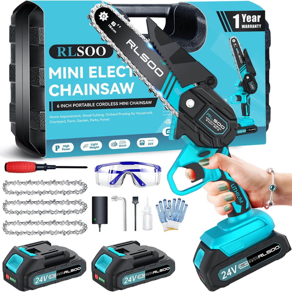 RLSOO 6-Inch Mini Electric Chainsaw - Cordless, Portable, Lightweight, High-Capacity Battery, Ideal for Wood Cutting, Pruning, and Outdoor Use RLSOO