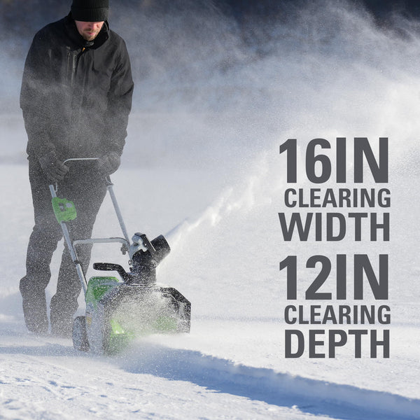40V 16" Cordless Battery Single-Stage Snow Blower: 5.0 Ah USB Battery and Charger greenworkstools