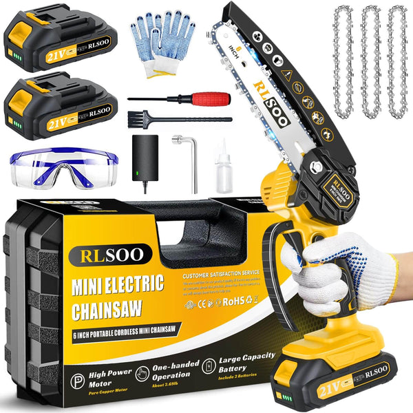 RLSOO 6-Inch Cordless Mini Chainsaw - High-Efficiency, Lightweight, Portable, Ideal for Wood Cutting & Pruning RLSOO