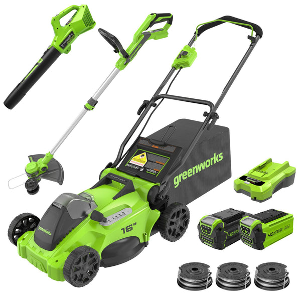40V 16" Cordless Battery Push Mower 3pc Combo Kit, 4Ah Battery, 2Ah Battery and Charger greenworkstools
