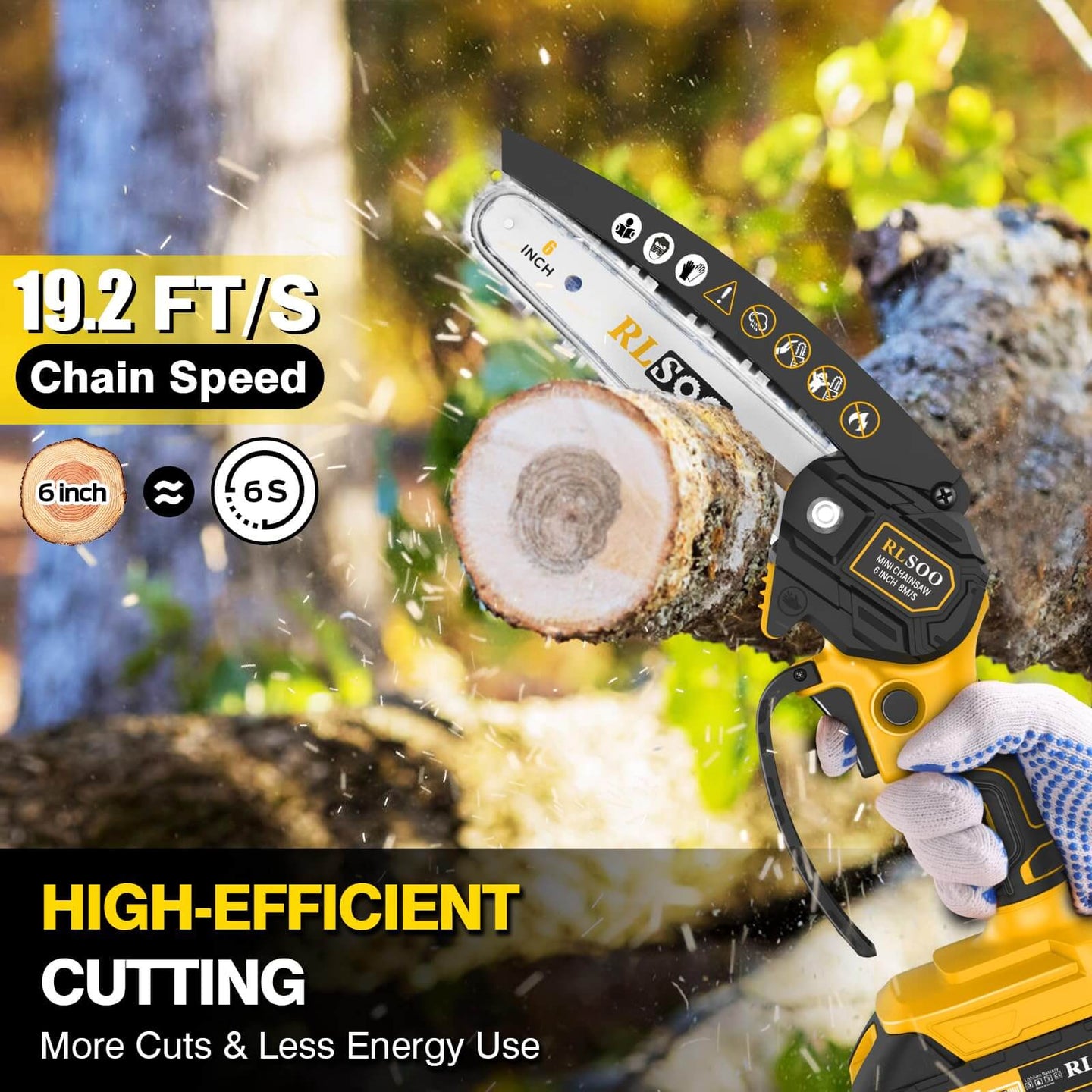 RLSOO 6-Inch Cordless Mini Chainsaw - High-Efficiency, Lightweight, Portable, Ideal for Wood Cutting & Pruning RLSOO