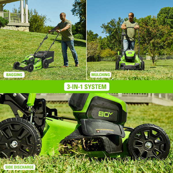 80V 21" Self-Propelled Mower 5-pc Combo Kit, (1) 4Ah Battery, (1) 2Ah Battery and (2) Chargers greenworkstools