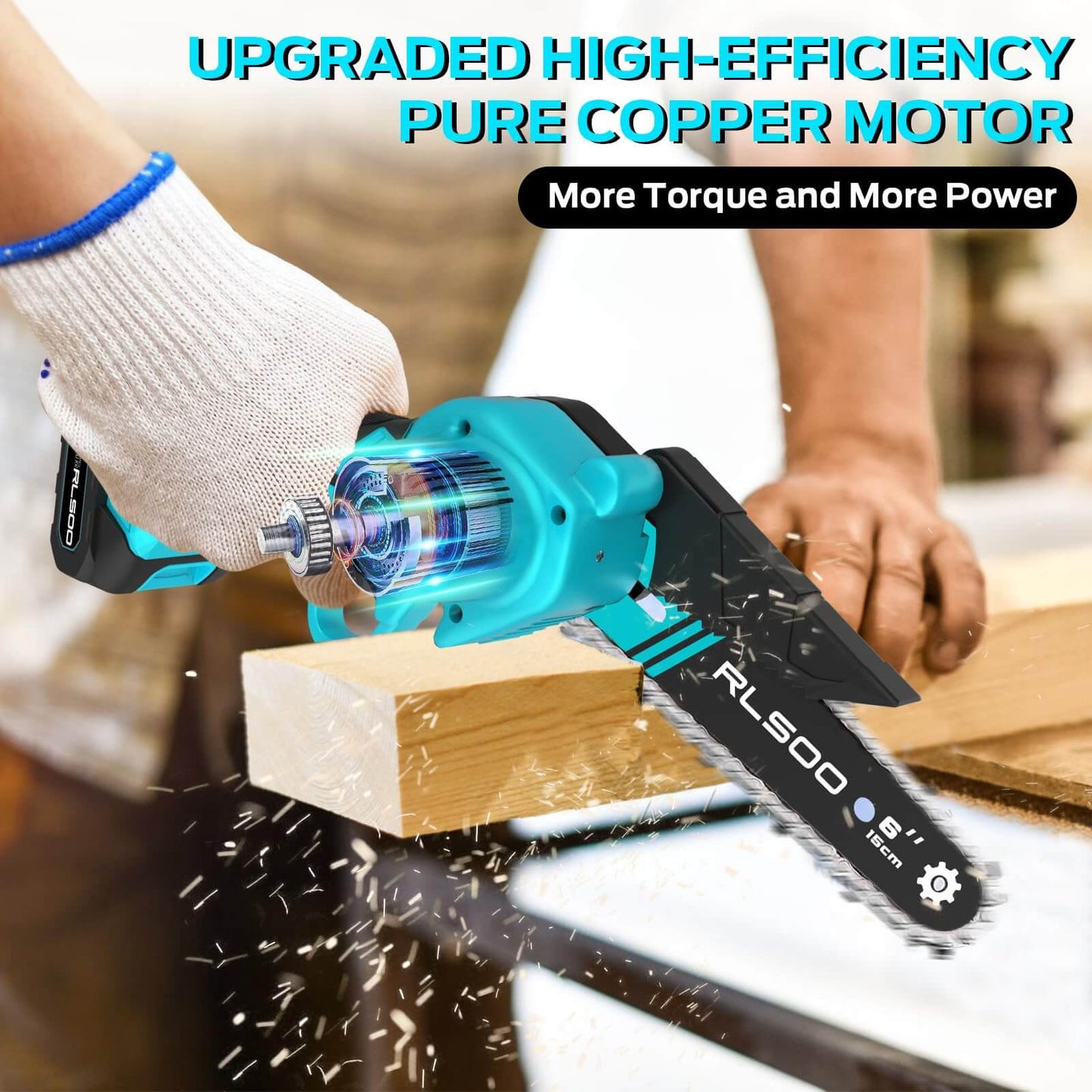 RLSOO 6-Inch Mini Electric Chainsaw - Cordless, Portable, Lightweight, High-Capacity Battery, Ideal for Wood Cutting, Pruning, and Outdoor Use RLSOO