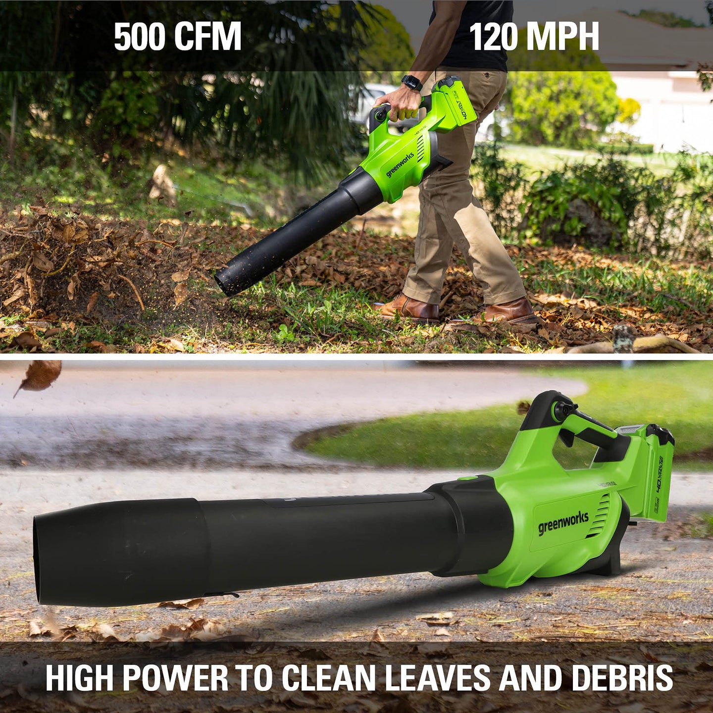 40V 500 CFM Cordless Battery Leaf Blower: 2.5 Ah Battery and Charger greenworkstools