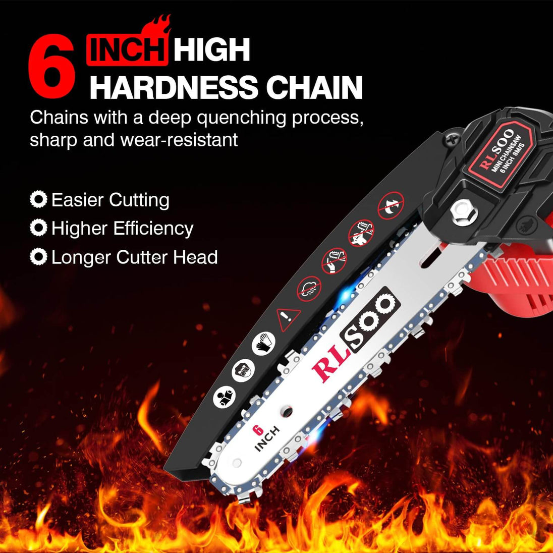 RLSOO 6-Inch Cordless Mini Chainsaw – High-Efficiency Electric Chainsaw, Lightweight and Portable, with 21V Rechargeable Batteries, 5 Safety Features, and One-Handed Operation RLSOO
