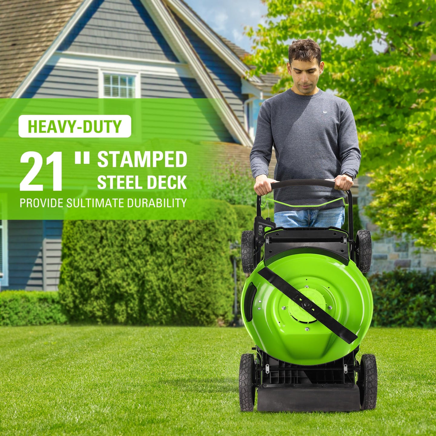 80V 21" Cordless Battery Brushless 3-in-1 Push Mower and 500CFM Axial Leaf Blower ,(2) 2.0 Ah Batteries and Rapid Charger greenworkstools