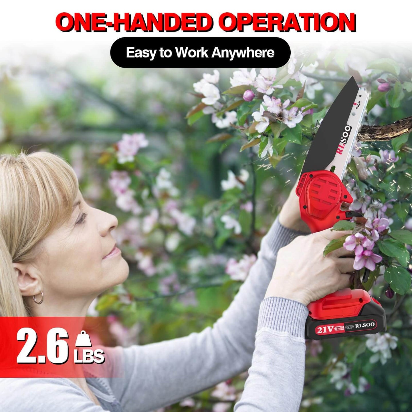 RLSOO 6-Inch Cordless Mini Chainsaw – High-Efficiency Electric Chainsaw, Lightweight and Portable, with 21V Rechargeable Batteries, 5 Safety Features, and One-Handed Operation RLSOO