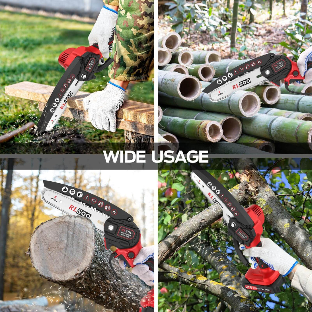 RLSOO 6-Inch Cordless Mini Chainsaw – High-Efficiency Electric Chainsaw, Lightweight and Portable, with 21V Rechargeable Batteries, 5 Safety Features, and One-Handed Operation RLSOO