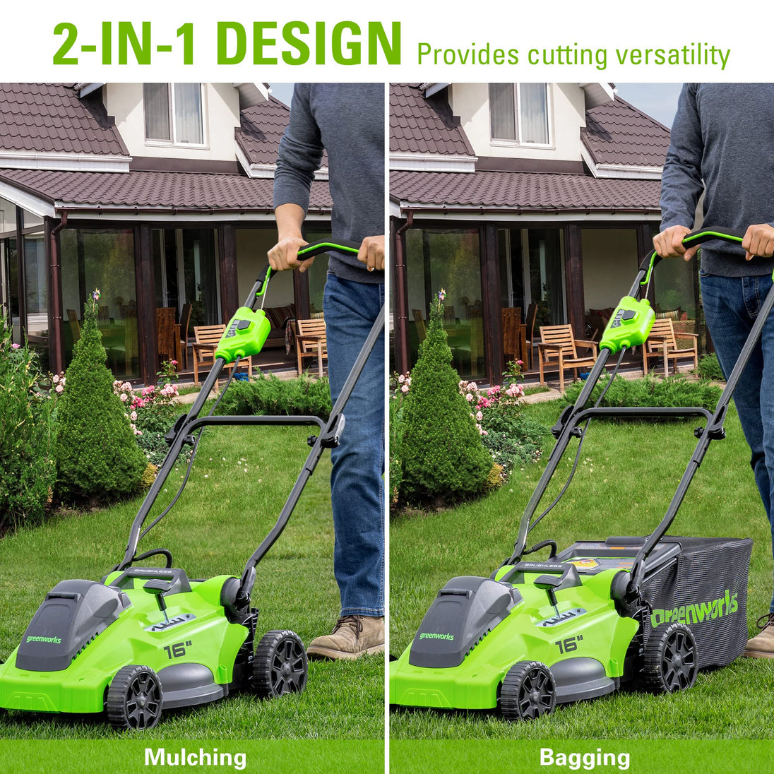 40V 16" Cordless Battery Push Mower 3pc Combo Kit, 4Ah Battery, 2Ah Battery and Charger greenworkstools