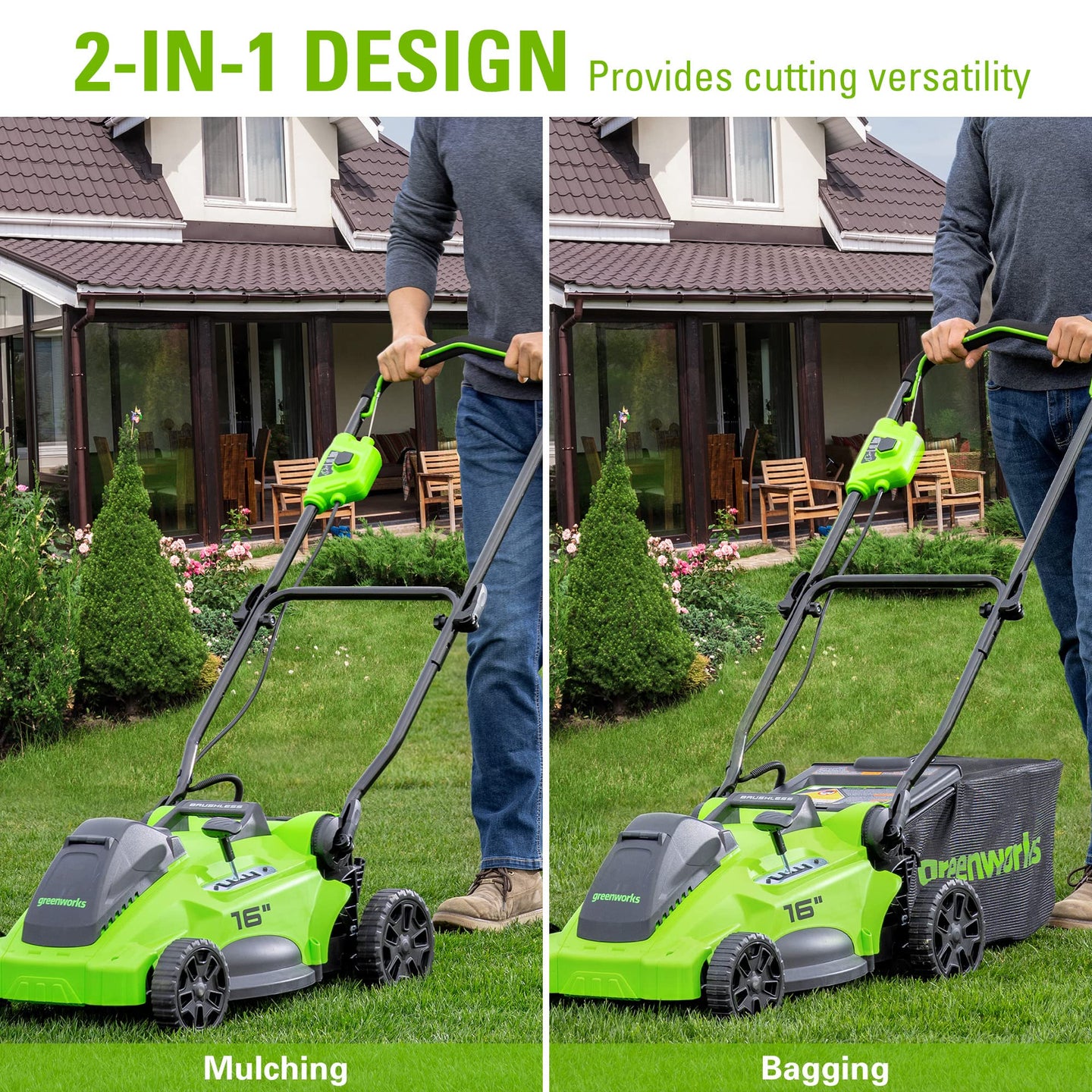 40V 16" Cordless Battery Push Mower 3pc Combo Kit, 4Ah Battery, 2Ah Battery and Charger greenworkstools