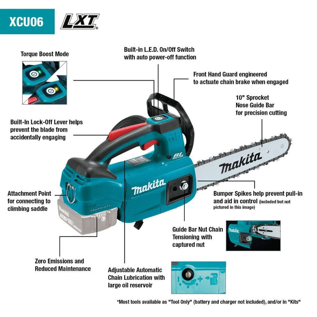 Makita XCU06SM1 18V LXT Lithium-Ion Brushless Cordless 10" Top Handle Chain Saw Kit (4.0Ah) Makita