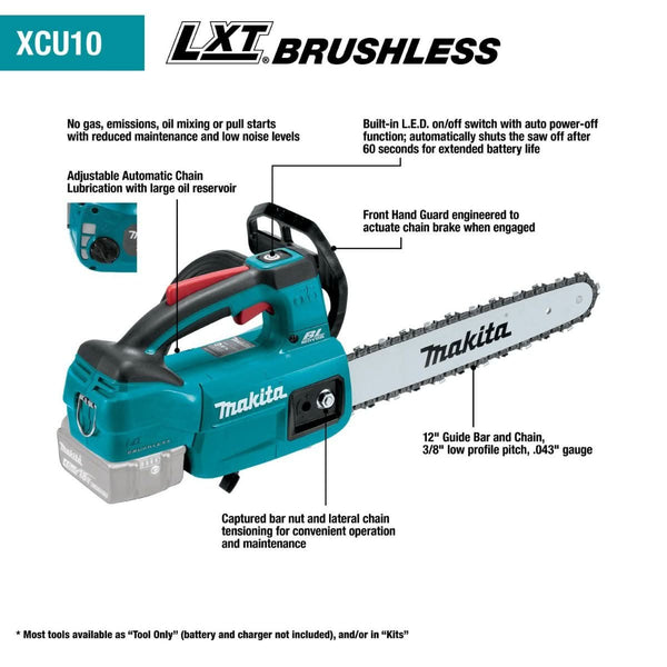 Makita XCU10SM1 18V LXT Lithium-Ion Brushless Cordless 12" Top Handle Chain Saw Kit (4.0 Ah) Makita