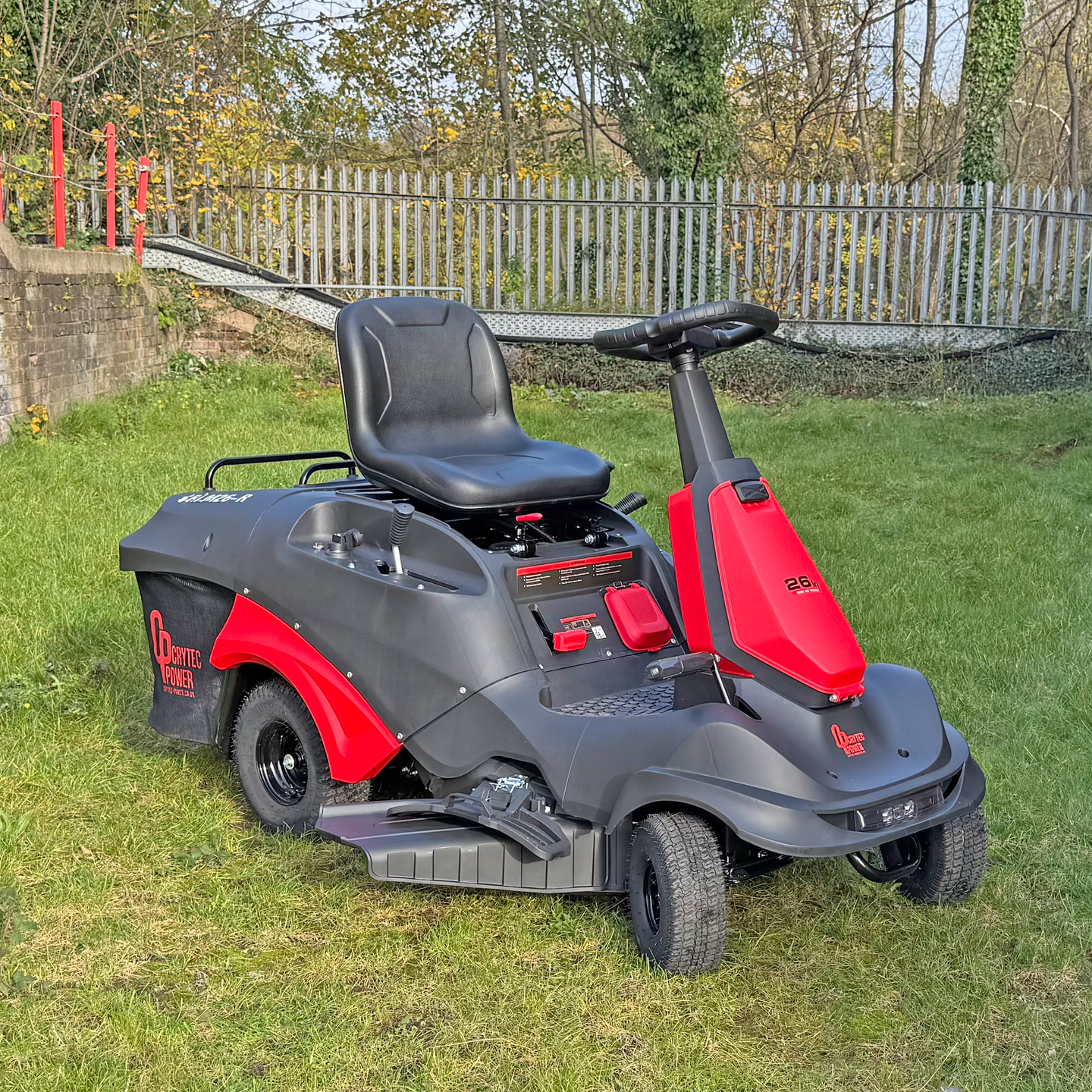 Crytec 26 inch Ride On Petrol Lawn Mower 224cc Mulcher Crytec