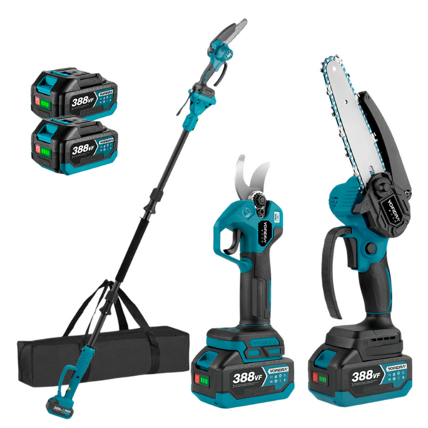 NewBeny Cordless 6" Chainsaw & 25mm Pruning Shears & 2m High Pole Combo Kit With 2 Batteries and Charger NEWBENY