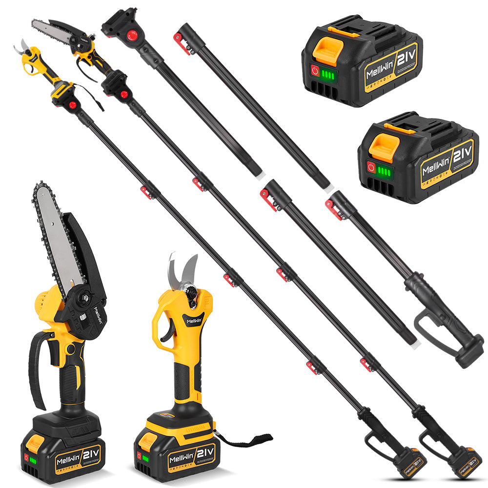 NewBeny Cordless 6" Chainsaw & 30mm Pruning Shears & 2m Telescoping Pole Combo Kit [2 batteries and a charger included] NEWBENY