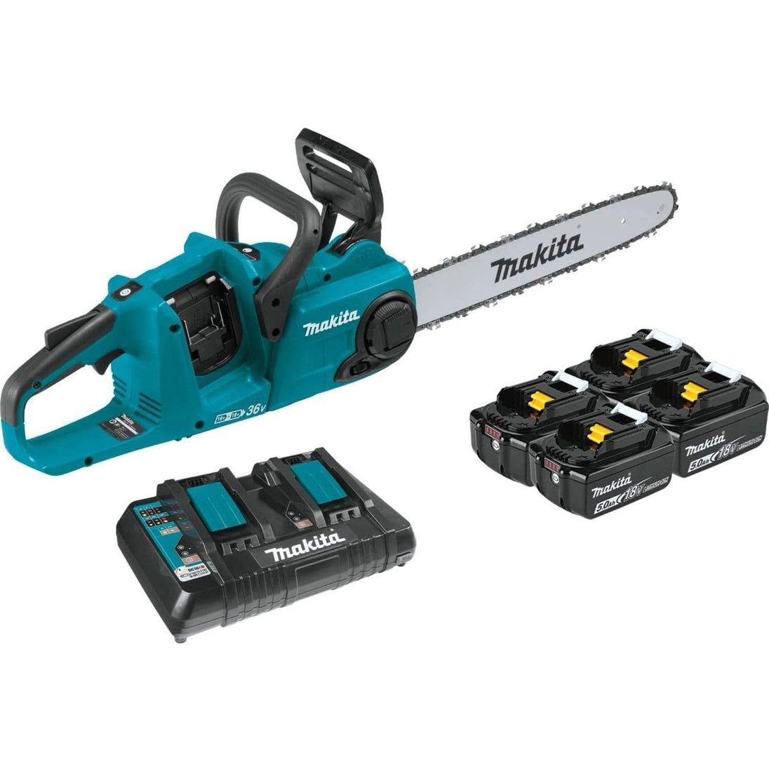 Makita XCU04PT1 18V X2 (36V) LXT Brushless Cordless 16" Chain Saw 5.0Ah Kit w/ 4 Batteries Makita