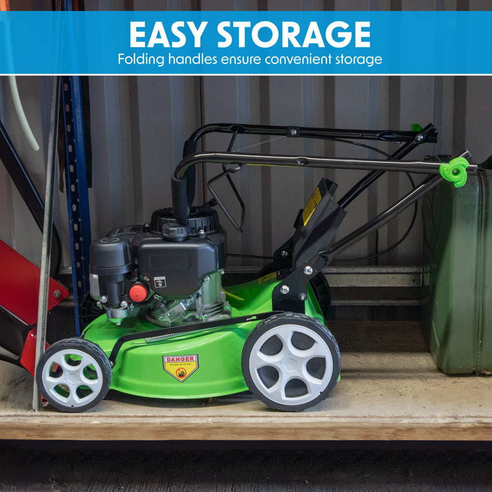 40cm 132cc 4-Stroke Petrol Lawnmower - Hand-Propelled Manual Grass Cutter Mower Loops