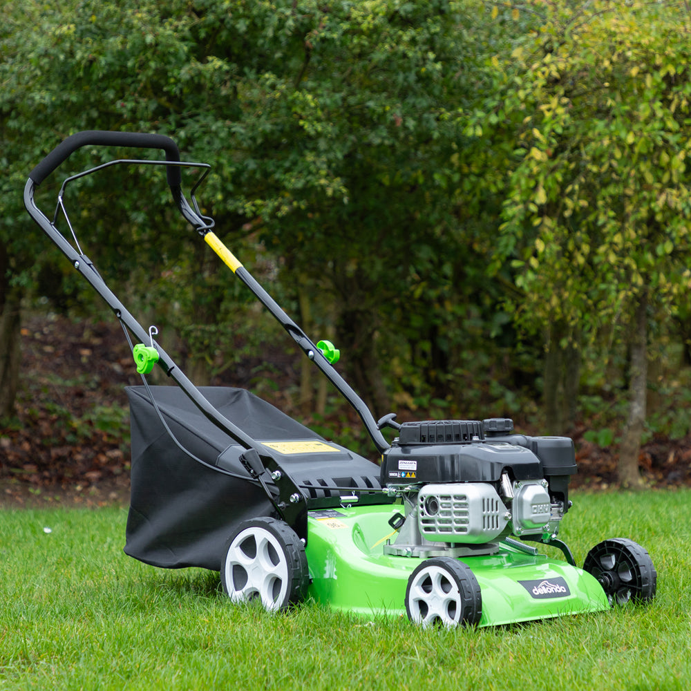 40cm 132cc 4-Stroke Petrol Lawnmower - Hand-Propelled Manual Grass Cutter Mower Loops