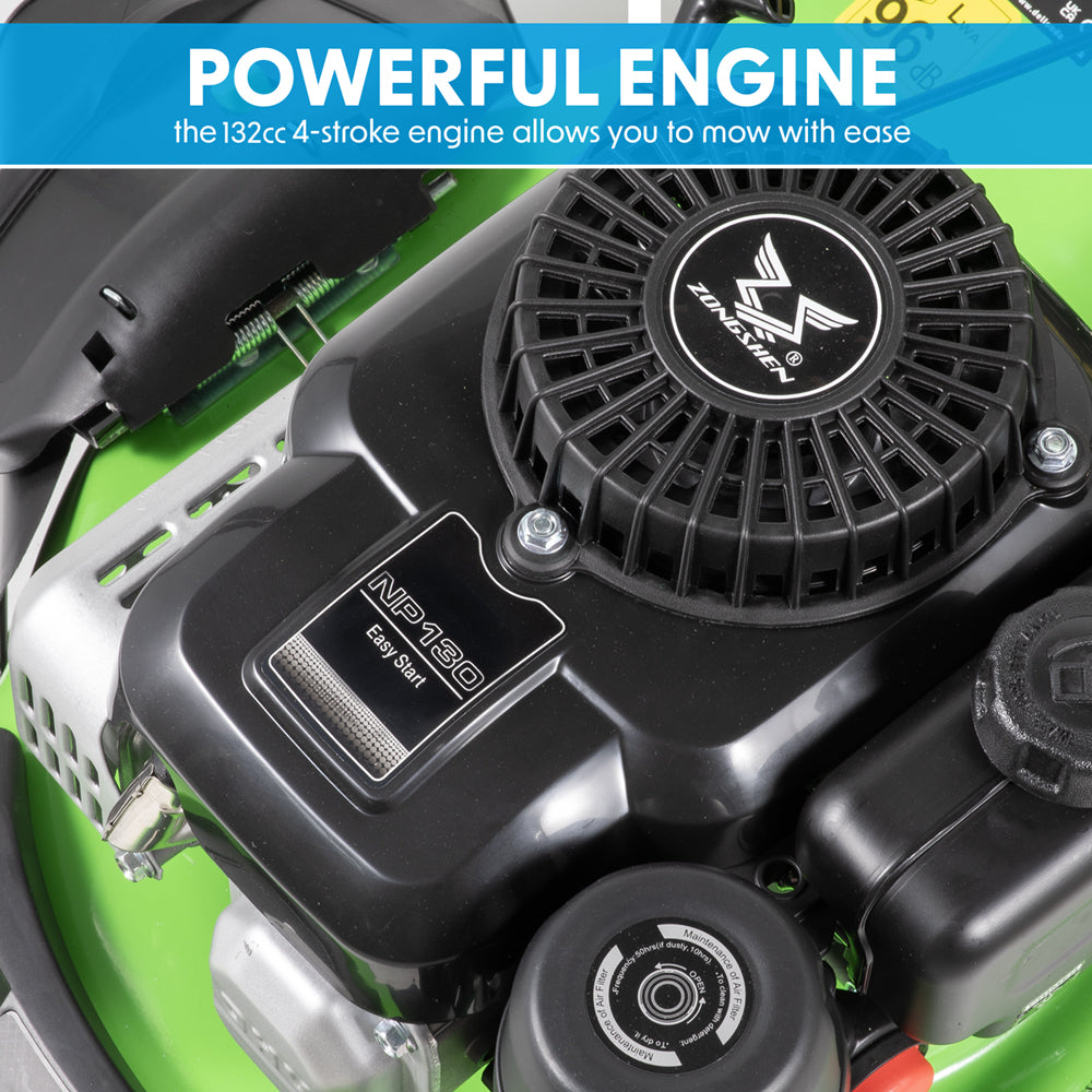 40cm 132cc 4-Stroke Petrol Lawnmower - Hand-Propelled Manual Grass Cutter Mower Loops