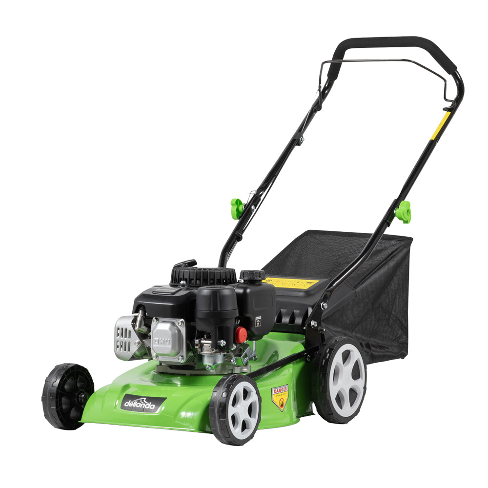 40cm 132cc 4-Stroke Petrol Lawnmower - Hand-Propelled Manual Grass Cutter Mower Loops